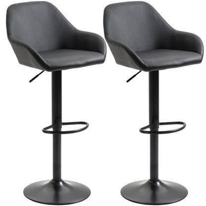 Falani Set Of 2 Black Faux Leather Adjustable Bar Chairs With Armrests