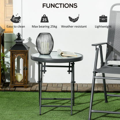 Lusafa Metal And Glass White Folding Outdoor Side Table 45cm With Marble Effect Top
