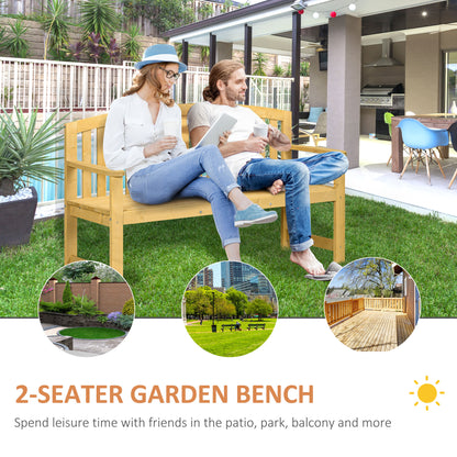 Tola 143cm Natural Wood 2 Seater Garden Bench With Armrests Slatted Frame
