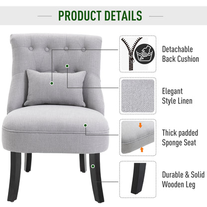 Lifasu Fabric Grey Tub Style Accent Chair With Pillow And Solid Wood Legs