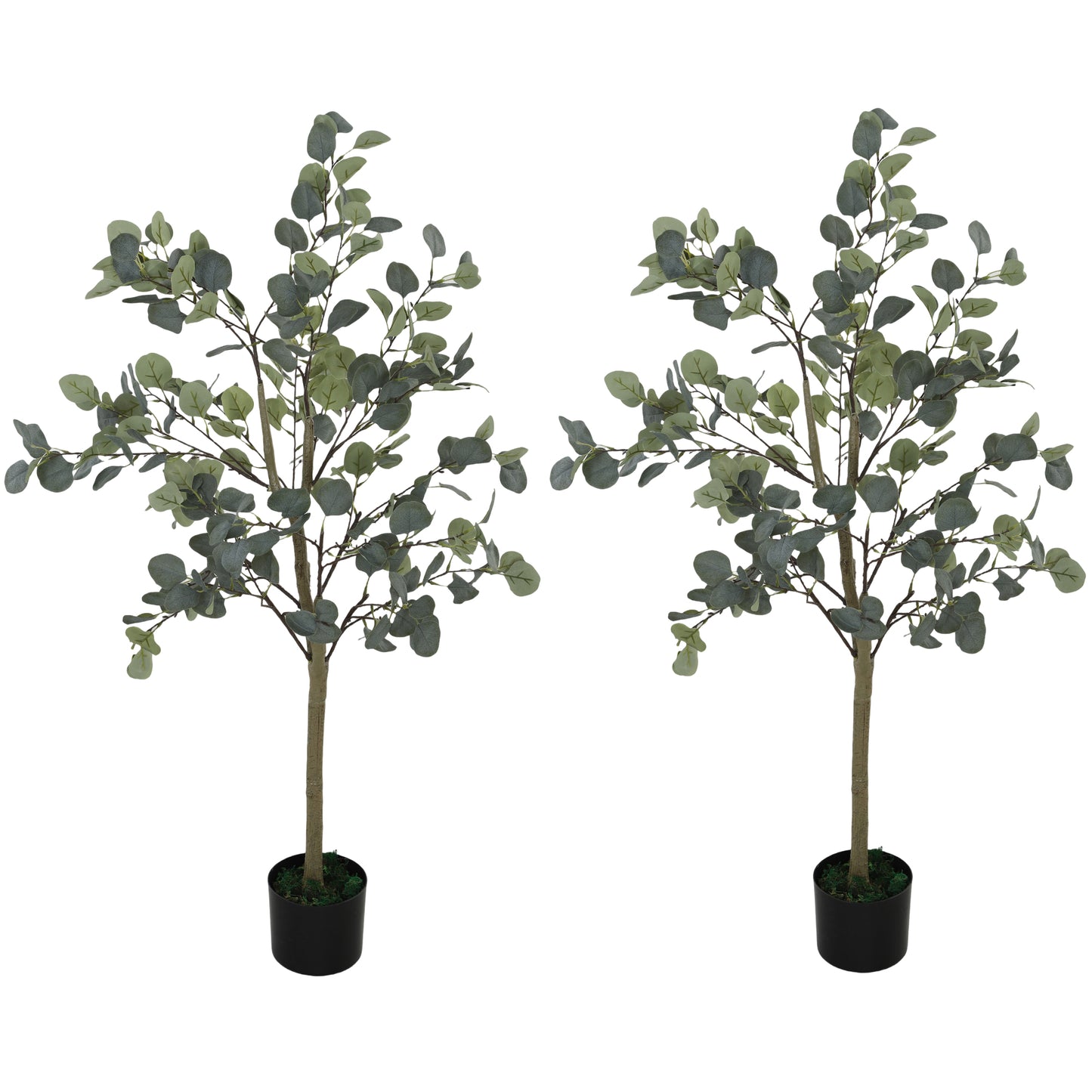 Sulu Set Of 2 Artificial Eucalyptus Style Trees With Silver Dollar Leaf Detail In Pots