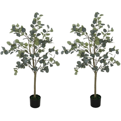 Sulu Set Of 2 Artificial Eucalyptus Style Trees With Silver Dollar Leaf Detail In Pots