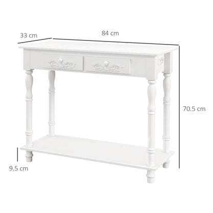 Relo Wooden White French Console Table With Drawers And Bottom Shelf