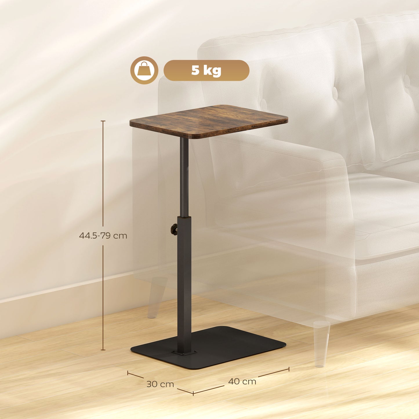 Falava Metal And Wooden Rustic Brown Side Table With Adjustable Frame