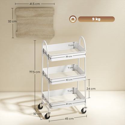 Satoro Wooden White And Oak 3 Tier Kitchen Trolley With Covered Top