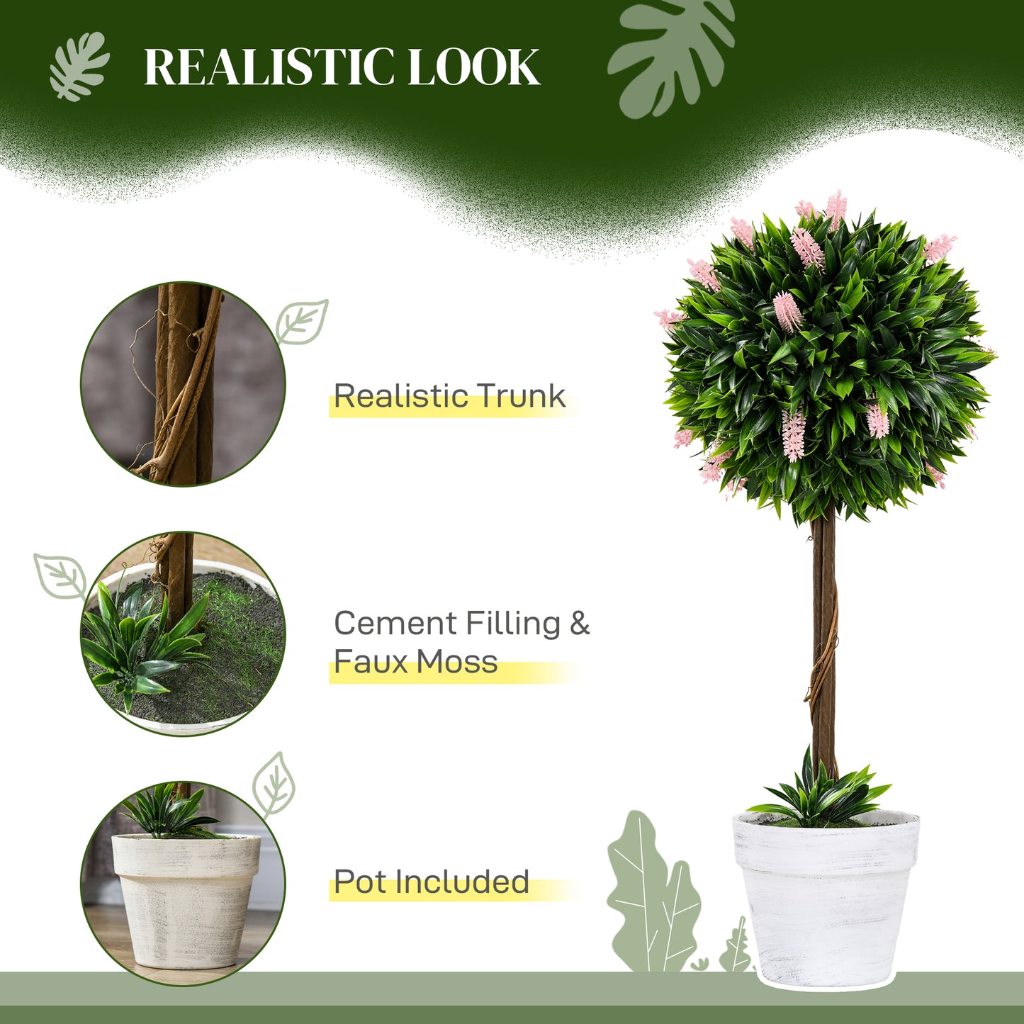 Yodina Set Of 2 Artificial Flower Ball Trees In Pink With Pots For Indoor And Outdoor Styling 60cm
