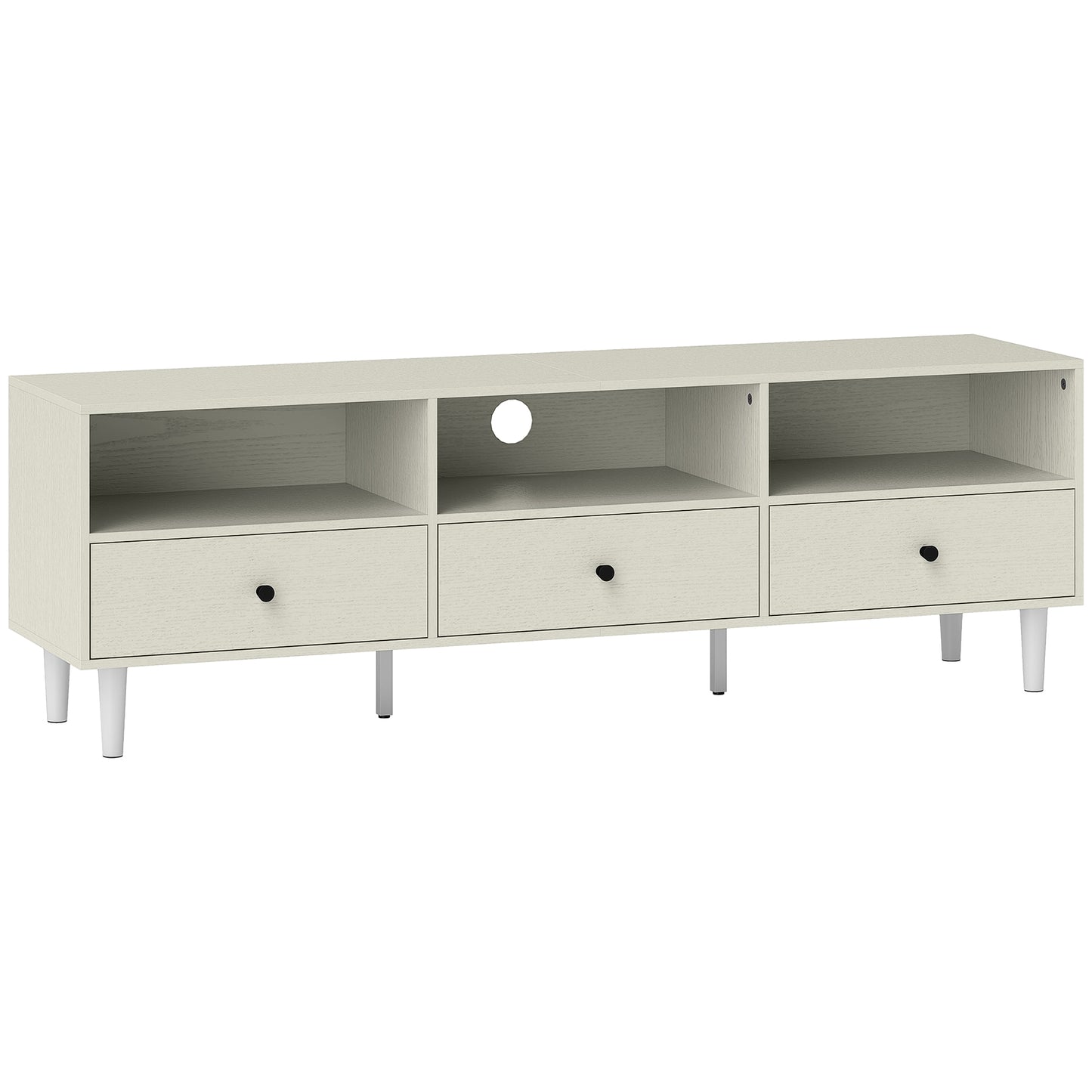 Kedito Cream White Multi Storage TV Stand 3 Drawers and Open Compartments