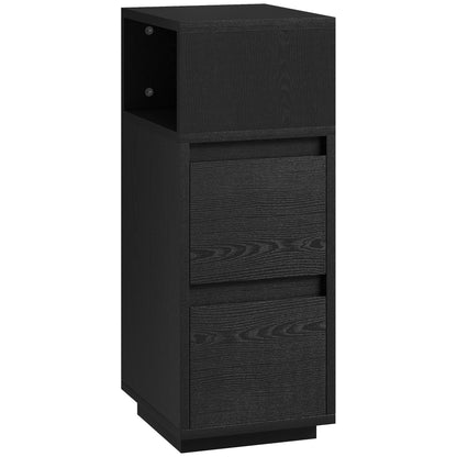 Susema Black Slim Bedside Table With 2 Drawers And Open Shelf