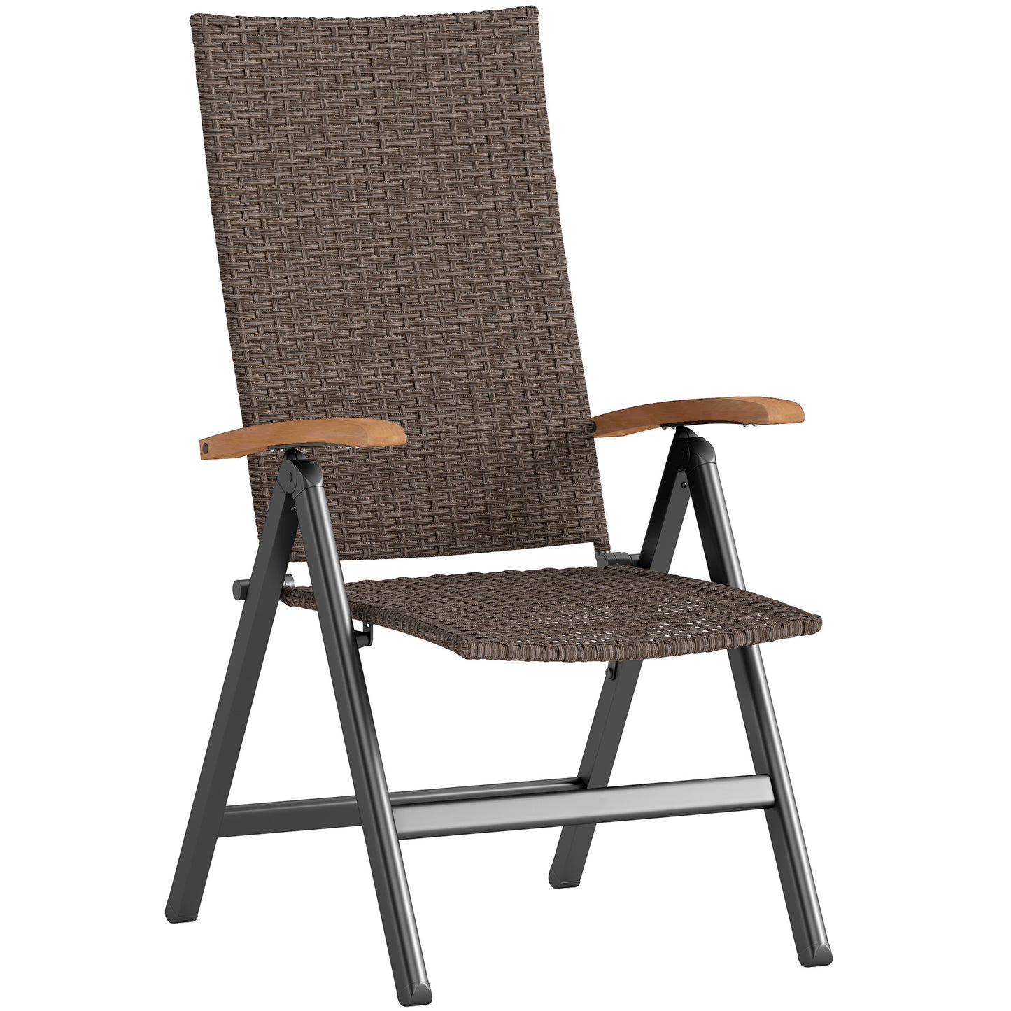 Halino Rattan Brown Folding Garden Dining Chair With 5 Position Reclining Back And Wooden Armrests