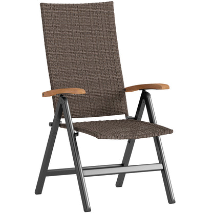 Halino Rattan Brown Folding Garden Dining Chair With 5 Position Reclining Back And Wooden Armrests