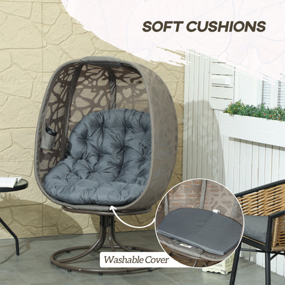 Nise Rattan And Metal Grey Swivel Egg Chair With Cushions
