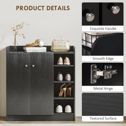 Rala Wooden Black Shoe Cupboard With 2 Doors 9 Shelves