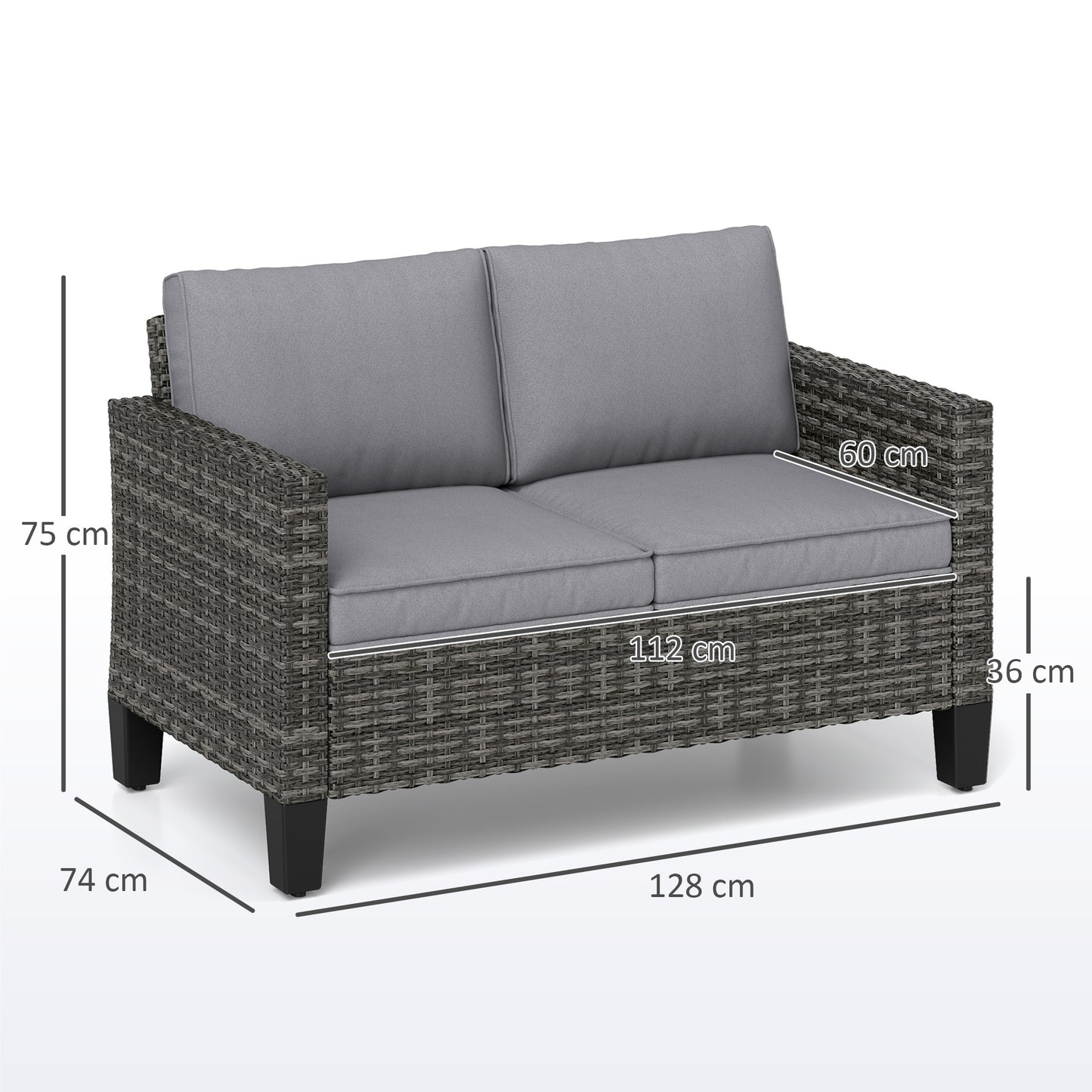 Nolo Dark Grey 2 Seater Outdoor Sofa With Cushions