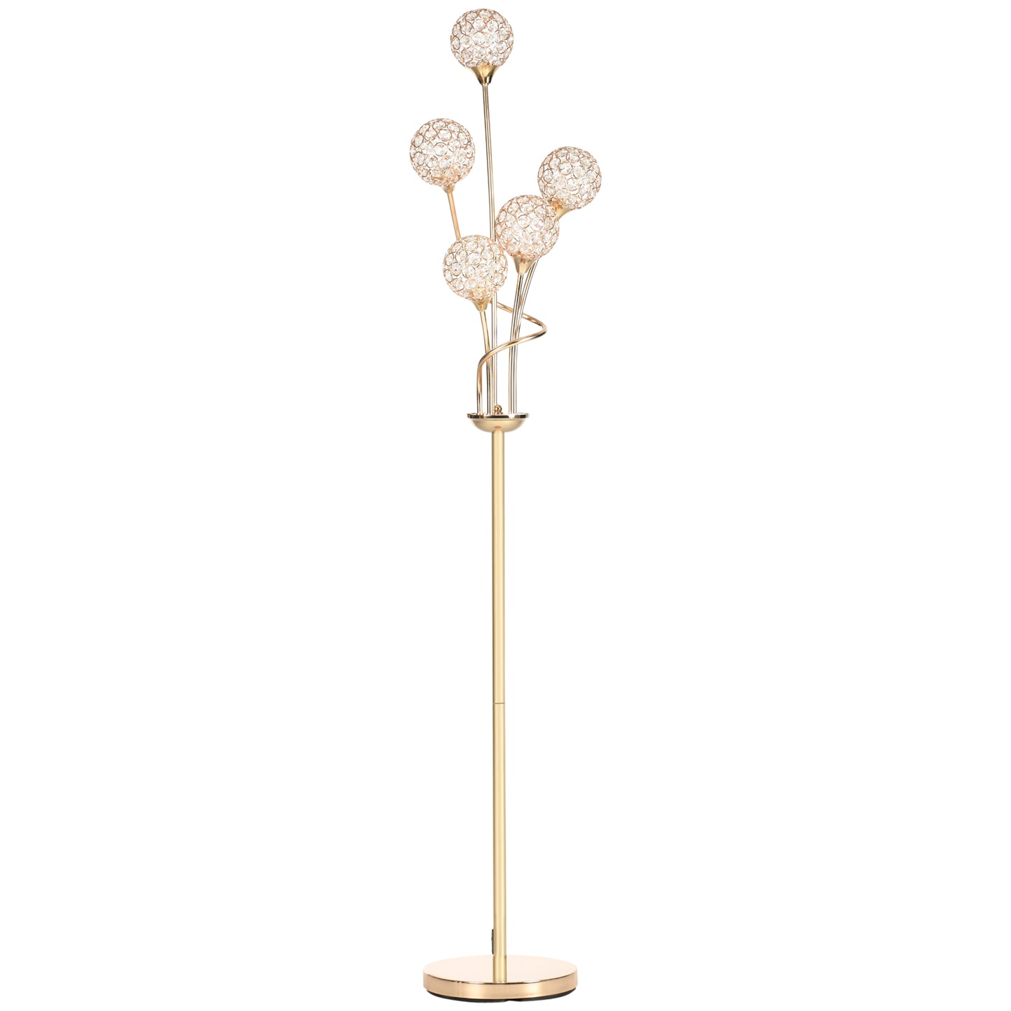 Rarodi Crystal And Metal Gold Tone 5 Light Upright Floor Lamp 156 cm