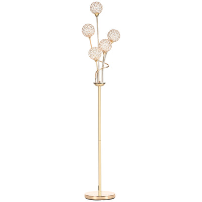 Rarodi Crystal And Metal Gold Tone 5 Light Upright Floor Lamp 156 cm