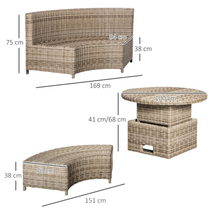 Rolipa Faux Rattan Grey 5 Piece Round Outdoor Daybed Set With Lift Up Coffee Table And Cover