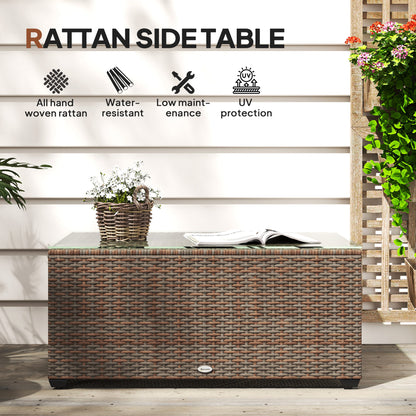 Pata Rattan Brown Rattan Outdoor Coffee Table Glass Top