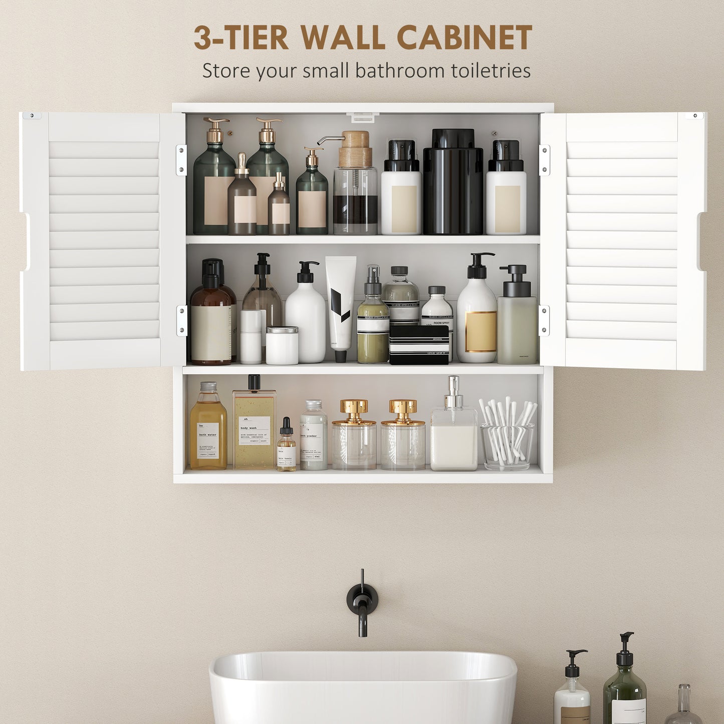 Conono Wall Mounted Bathroom Storage Cabinet With Adjustable Shelves White 60 x 20 x 60cm cm