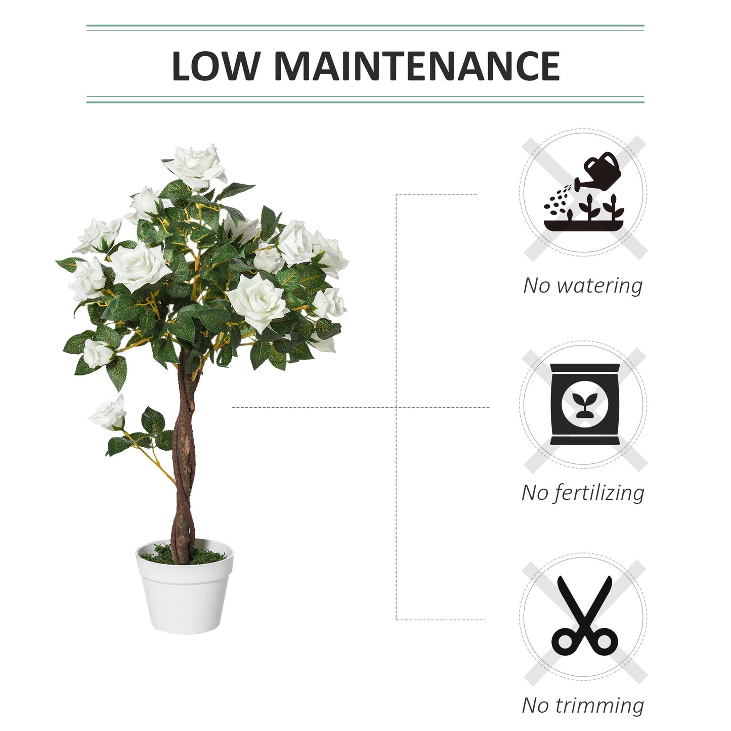 Vavipa Artificial White Rose Flower Display Plant In Pot For Interior Styling