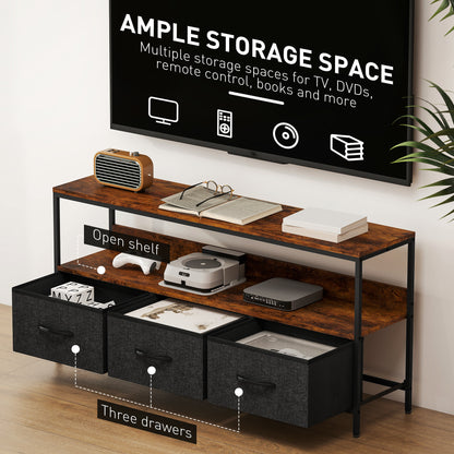 Avasoro 120cm Rustic Brown TV Storage Unit With 3 Fold Down Fabric Drawers