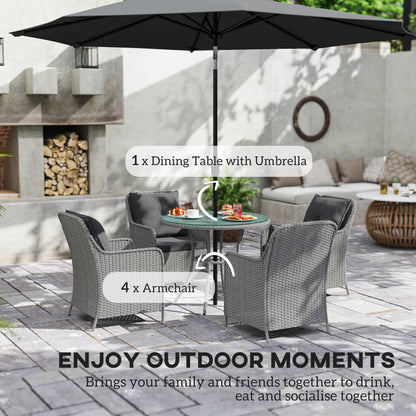 Hasa Rattan Light Grey 4 Seater Outdoor Dining Set With Cushions And Parasol