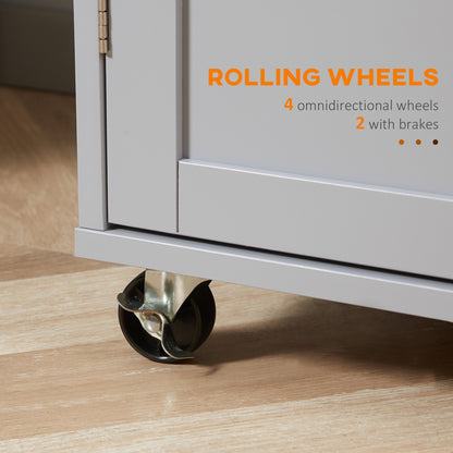 Mobani Natural Top Grey Wood Rolling Kitchen Island With Drawers Towel Rack And Hooks