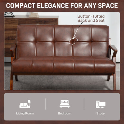 Kara Faux Leather Brown Compact 2 Seater Sofa With Tufted Back