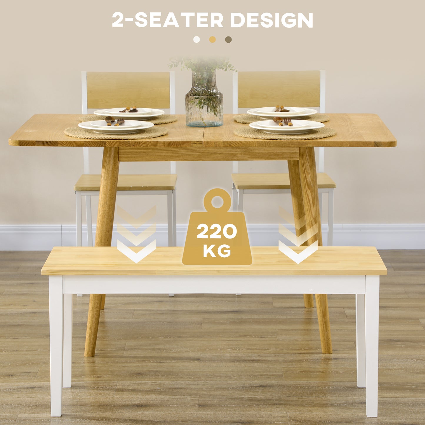 Rebamta Solid Wood White Dining Bench Seating 2 For Kitchen Or Entryway