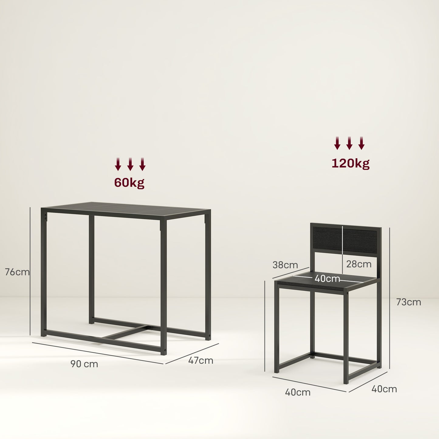 Gafetti Metal And Wood Black Compact Dining Table And Chair Set For Small Kitchens