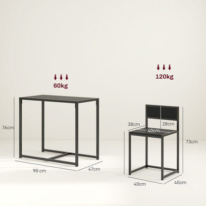 Gafetti Metal And Wood Black Compact Dining Table And Chair Set For Small Kitchens