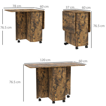 Lasado Wooden Rustic Brown Drop Leaf Dining Table With Storage Seating 6