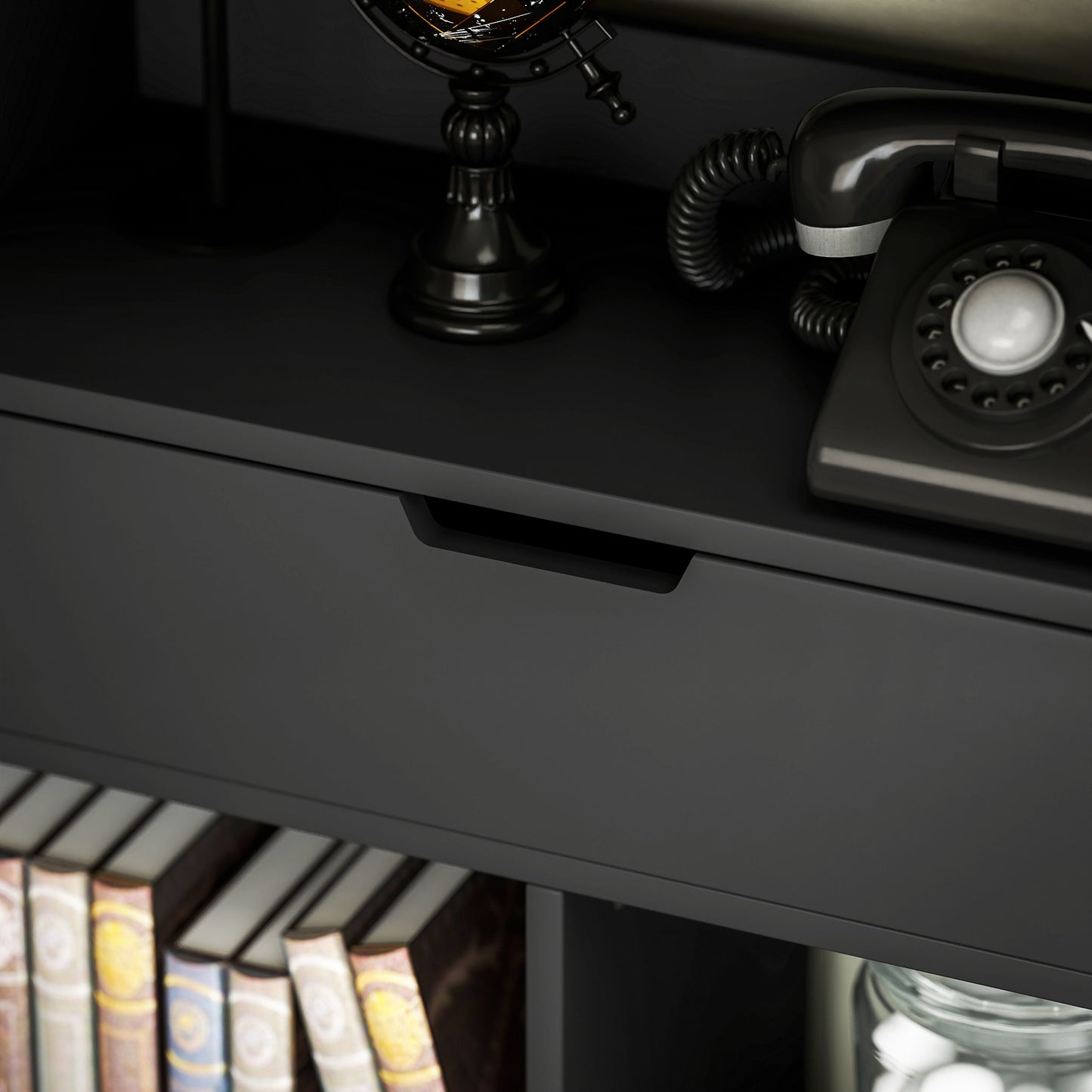 Farama Kedo Metal And Wood Black Tall Freestanding Bookcase With Drawer Storage