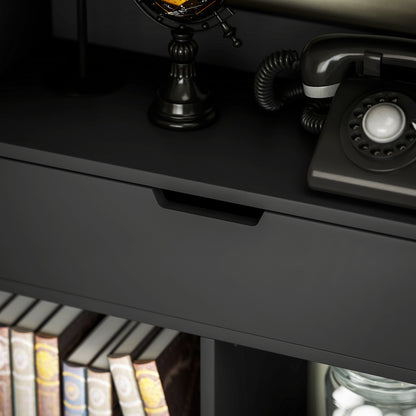 Farama Kedo Metal And Wood Black Tall Freestanding Bookcase With Drawer Storage