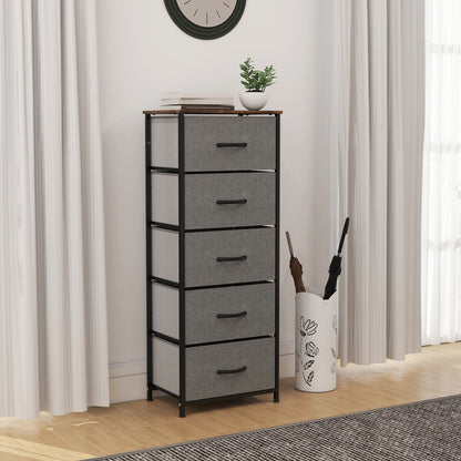 Elno Nano Metal And Fabric Rustic Brown And Grey 5 Drawer Industrial Storage Dresser