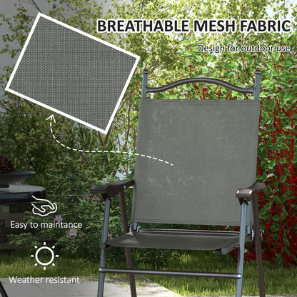 Rone Bari Set Of 2 Metal Dark Grey Folding Garden Chairs With Fabric Mesh Seats
