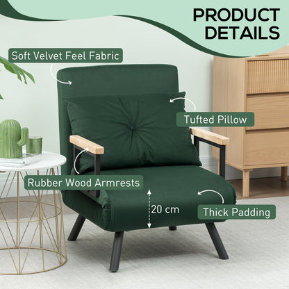 Zifayo Velvet Green 4 In One Convertible Single Chair Bed With Cushion