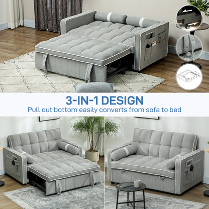 Tapa Linen Effect Light Grey Upholstered 2 Seater Sofa Bed White Trim