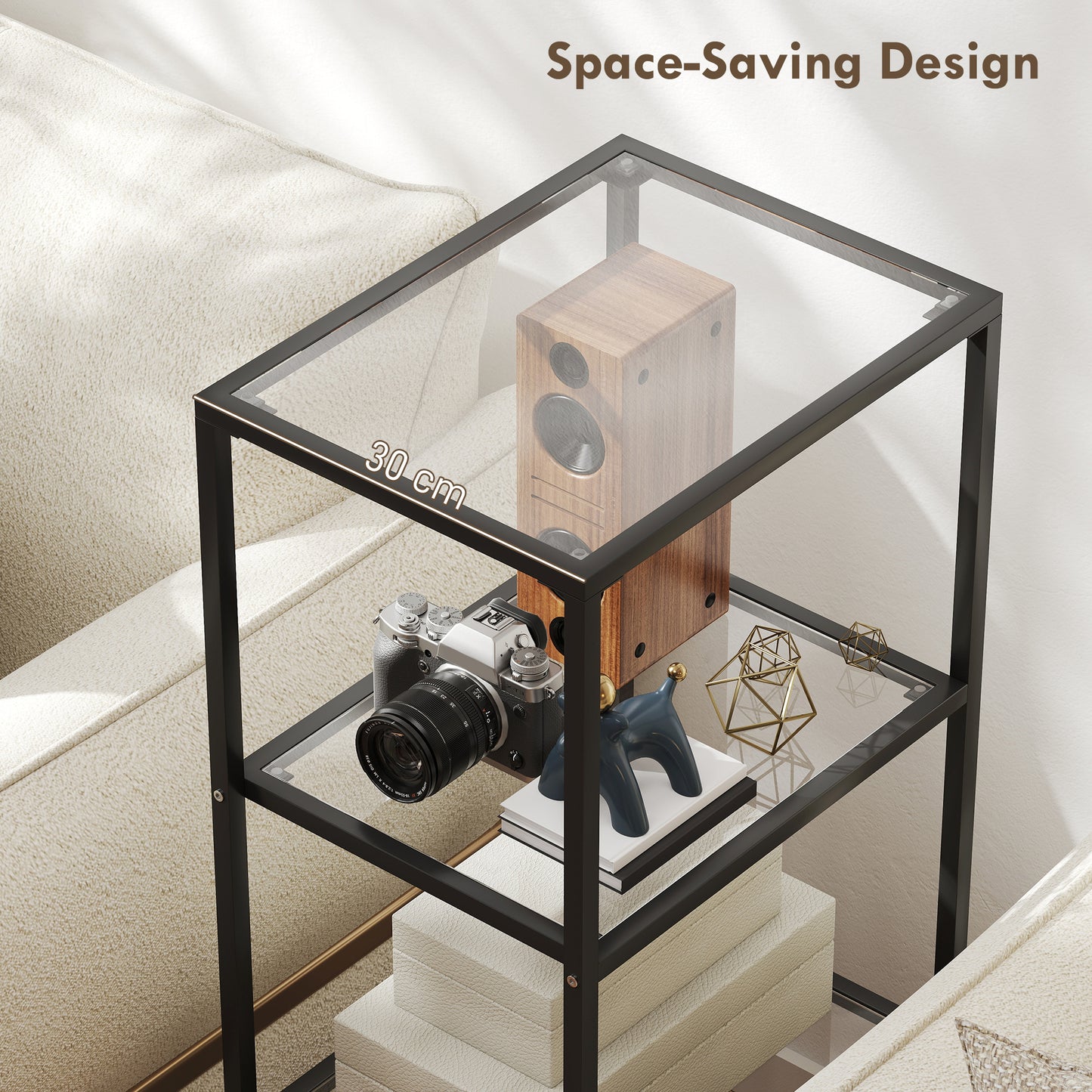 Elso Metal And Glass Black 4 Tier Vertical Shelving Unit For Living And Office Use