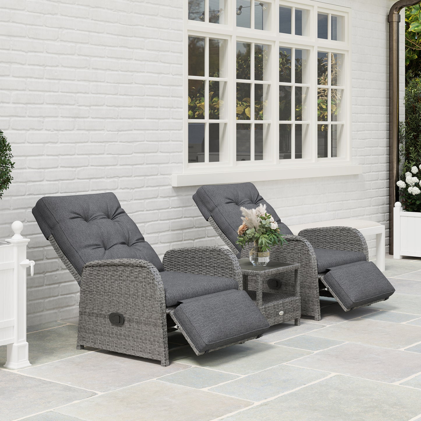 Hafa Rattan Grey 2 Seater Outdoor Chaise Lounge Sofa Set With Cushions