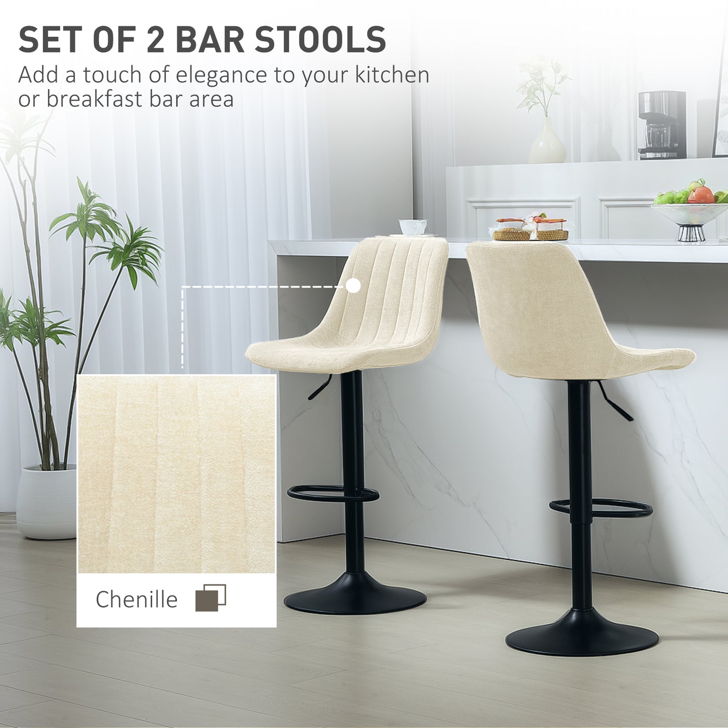 Sefipa Chenille Beige Tub Style Bar Stools Set Of 2 With Soft Touch Upholstery