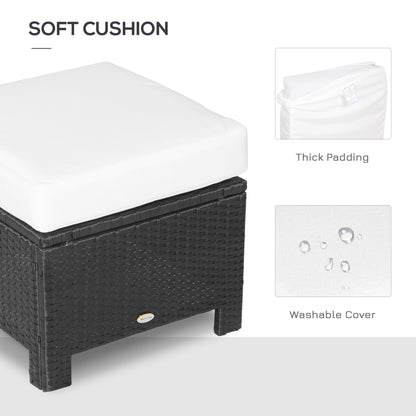 Lupara Rattan Black Square Outdoor Footstool With White Cushioned Seat