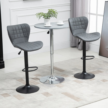 Patari Set Of 2 Faux Leather Grey Adjustable Bar Chairs With Backrest And Footrest