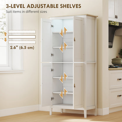 Kaha Wooden White Tall Pantry Cabinet With Motion Sensor LED Lighting 176.5 cm
