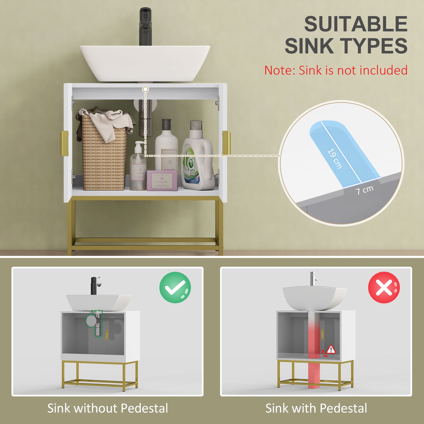 Fimiro Bathroom Mirror Storage Cabinet With Under Sink Cupboard And Gold Tone Legs