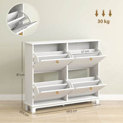 Zisuka Wooden White Slim Shoe Cupboard With 4 Flip Drawers For 16 Pairs