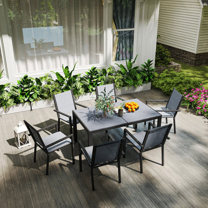 Lani 6 Seater Light  Grey Mesh Garden Dining Set With Rectangular Table