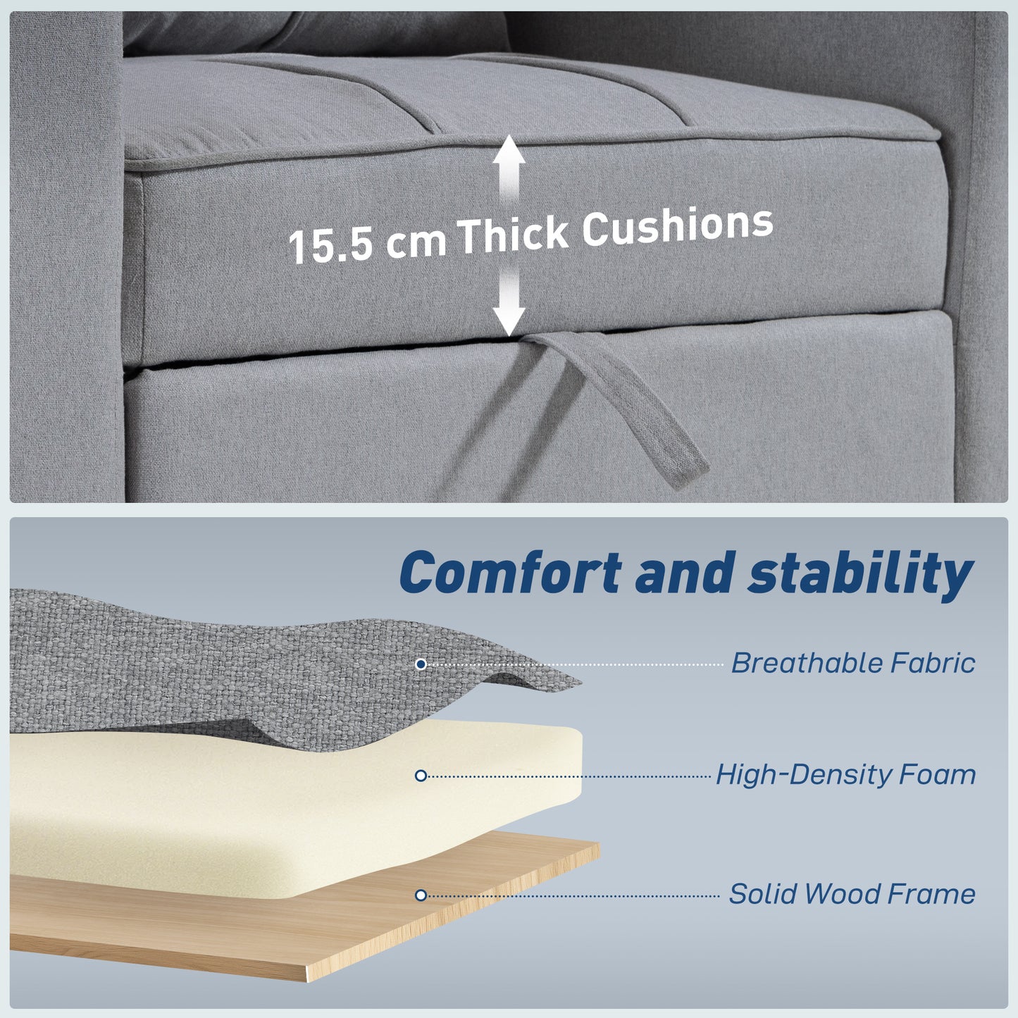 Soliri Light Grey Upholstered 3 In One Convertible Single Sofa Bed Tufted Cushion