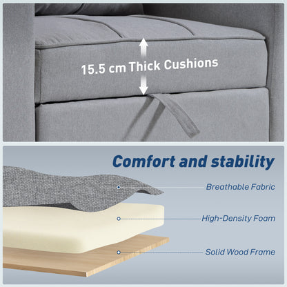 Soliri Light Grey Upholstered 3 In One Convertible Single Sofa Bed Tufted Cushion