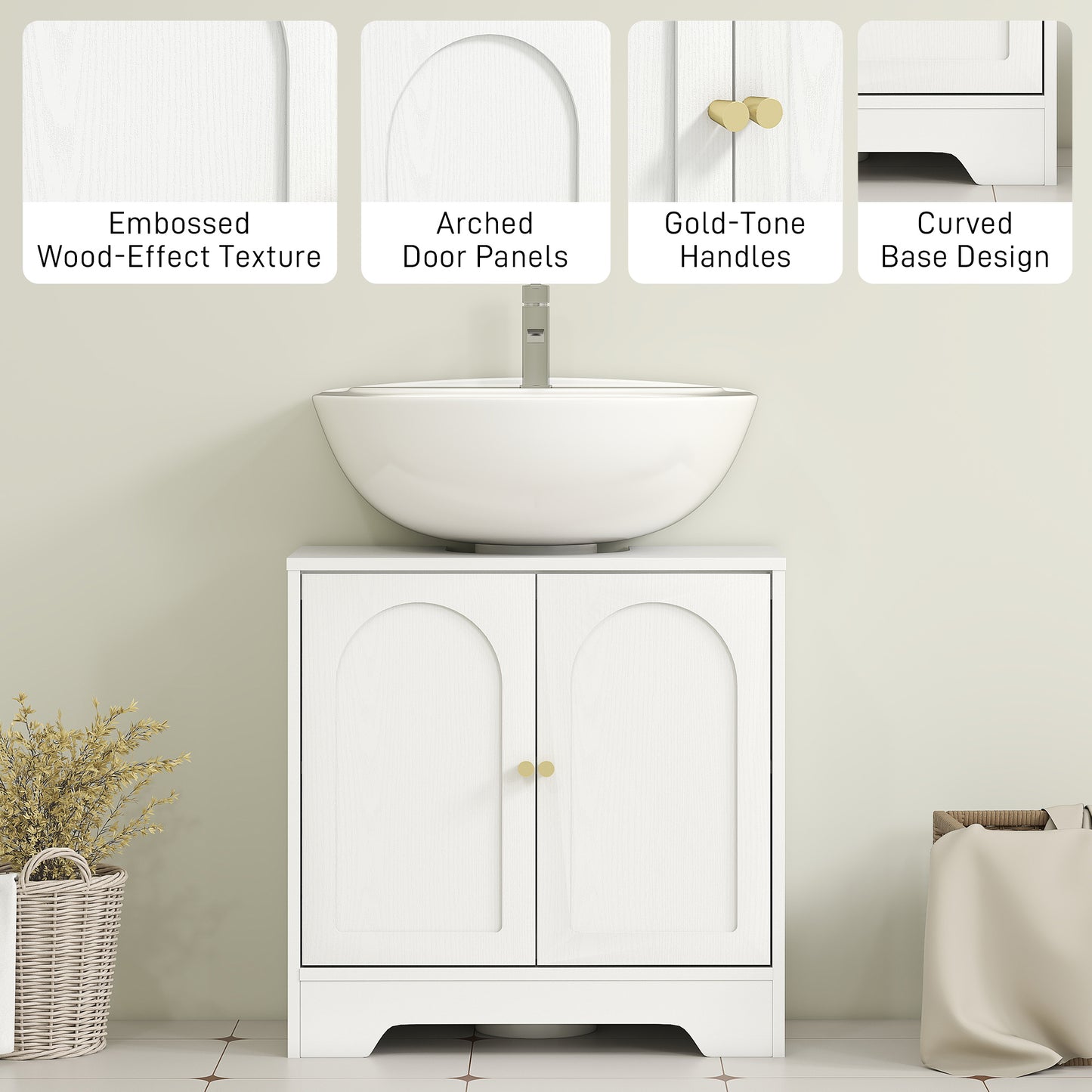 Mapa Under Sink Bathroom Storage Cabinet With Double Arched Doors White