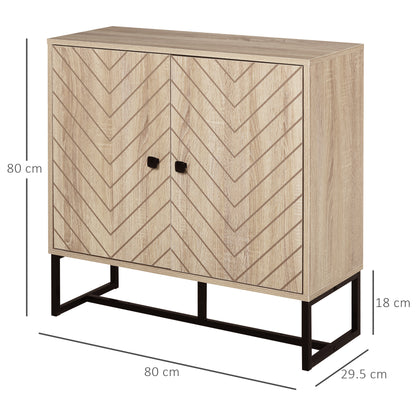 Mizi Liri Natural Oak Wood 2 Tier Storage Cabinet With Chevron Pattern
